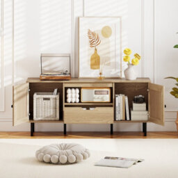 Gainoom Boho Tv Stand For 60 Inch Tv Entertainment Center Media Console Table With Cabinets & Storage Shelf - thumbnail 5