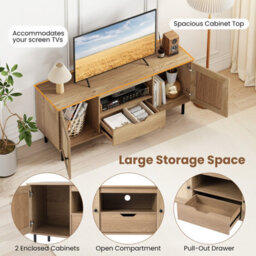 Gainoom Boho Tv Stand For 60 Inch Tv Entertainment Center Media Console Table With Cabinets & Storage Shelf - thumbnail 7