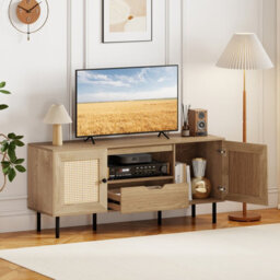 Gainoom Boho Tv Stand For 60 Inch Tv Entertainment Center Media Console Table With Cabinets & Storage Shelf - thumbnail 4