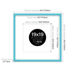"19X19"" Turquoise Picture Frame - 19X19"" Square Frame With 16X16"" Mount For 19X19""/16X16"" Pictures Vintage Style Thin Edge, 1 Pack" - thumbnail 2