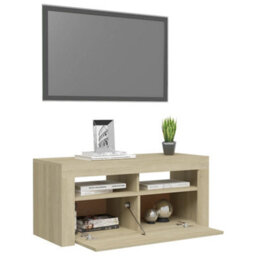 Berkfield Tv Cabinet With Led Lights Sonoma Oak 90X35X40 Cm - thumbnail 6