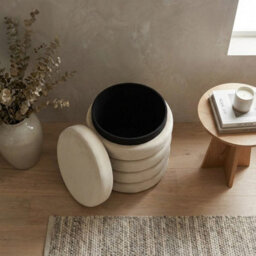 Garden Greatness Decorative Noe Velvet Ecru Storage Stool - thumbnail 2