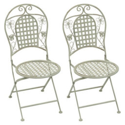 2 X Maribelle Folding Round Outdoor Garden Patio Chair White Floral Furniture - thumbnail 1