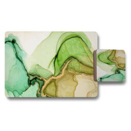 Benjamin Tate Design Green Marble Designer Placemat And Coaster Set With Wood Base Luxury Artwork Collection Limited Edition