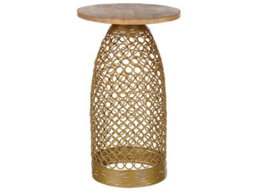 Wyld And Coco 30Cm Round Side Table - Mango Wood Top With Gold Geometric Metal Base - thumbnail 1