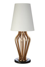 Orsina Gold And Black Angular Table Lamp, White Empire Linen Shade With Luxe Gold Iron Body, Black Marble Round Base