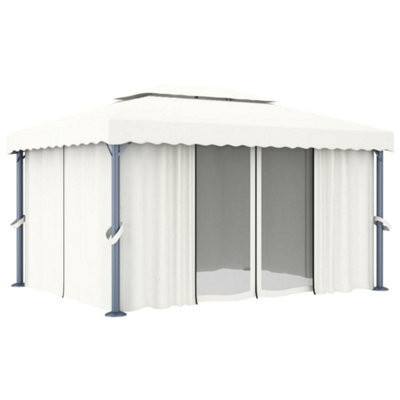 Berkfield Stylish Gazebo With Curtain 4X3 M Cream White Aluminium - image 1