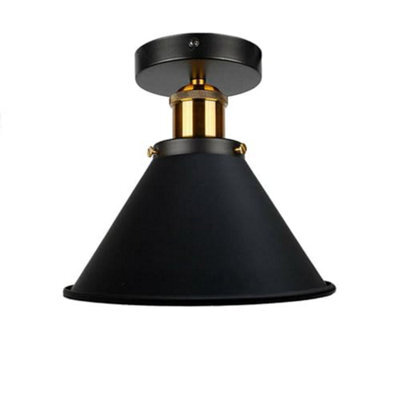 Vintage Semi Flush Mount Ceiling Light With E27 Base Metal 18Cm Cone Lamp Shade For Kitchen,bed, Living Room 1Pack Black - image 1