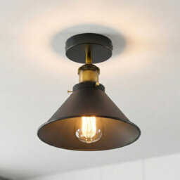 Vintage Semi Flush Mount Ceiling Light With E27 Base Metal 18Cm Cone Lamp Shade For Kitchen,bed, Living Room 1Pack Black - thumbnail 8