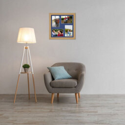 AK Frames 12X12 Light Oak Modern Multi Photo Frame With Blue Mount - Holds 4 Apertures (4X) 6X4 Photos - thumbnail 3