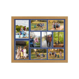 AK Frames 20X16 Oak Sleek Multi Photo Frame With Blue Mount - Holds 9 Apertures (2X) 7X5, (7X) 6X4 Photos