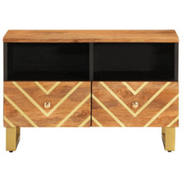 Berkfield Durable Tv Cabinet Brown And Black 70X33.5X46 Cm Solid Wood Mango - thumbnail 4
