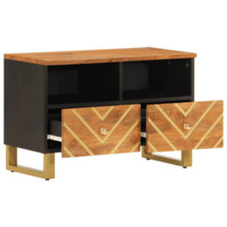 Berkfield Durable Tv Cabinet Brown And Black 70X33.5X46 Cm Solid Wood Mango - thumbnail 3