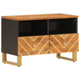 Berkfield Durable Tv Cabinet Brown And Black 70X33.5X46 Cm Solid Wood Mango - thumbnail 1