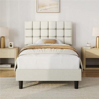 Yaheetech 90 X 190 Cm Single Upholstered Bed Frame, Modern Platform Bed Frame, Beige - image 1