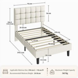 Yaheetech 90 X 190 Cm Single Upholstered Bed Frame, Modern Platform Bed Frame, Beige - thumbnail 3