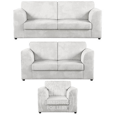 Furnishings For Less UK Luxor Jumbo Cord 3 + 2 + 1 Fabric 3 Piece Sofa Suite - Fullback Silver - image 1