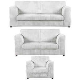 Furnishings For Less UK Luxor Jumbo Cord 3 + 2 + 1 Fabric 3 Piece Sofa Suite - Fullback Silver - thumbnail 1