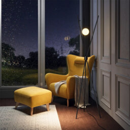 Living And Home Metal Tripod Standing Floor Lamp With Plastic Lampshade Black With Foot Switch - thumbnail 2