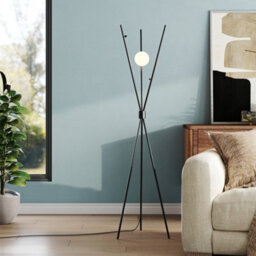 Living And Home Metal Tripod Standing Floor Lamp With Plastic Lampshade Black With Foot Switch - thumbnail 8