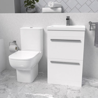 Nes Home White 500mm 2 Drawers Basin Vanity And Close Coupled Toilet - image 1