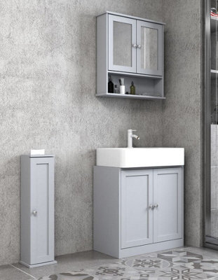 Urbn-Living Urbnliving 69Cm Length 3Pc Bathroom Wood Unit Under Sink Cabinet Mirror Cupboard Toilet Paper Dispenser Grey - image 1