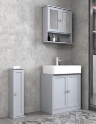 Urbn-Living Urbnliving 69Cm Length 3Pc Bathroom Wood Unit Under Sink Cabinet Mirror Cupboard Toilet Paper Dispenser Grey
