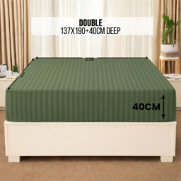 Aspire Homeware Olive Green Stripe Fitted Sheet 40Cm Extra Deep-100%microfiber Fitted Bed Sheets Double, (L)190Cmx(W)137Cm - thumbnail 6