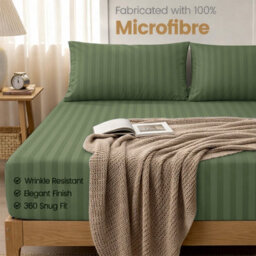 Aspire Homeware Olive Green Stripe Fitted Sheet 40Cm Extra Deep-100%microfiber Fitted Bed Sheets Double, (L)190Cmx(W)137Cm - thumbnail 7
