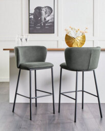 Beliani Set Of 2 Bar Chairs Mina Dark Green - thumbnail 2