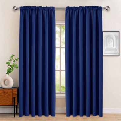 Bedlooms Blackout Curtains Thermal Insulated Pencil Pleat Navy Curtain (Pair) 66 X 90 Inches With Tie Backs Two - image 1