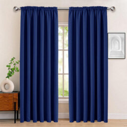 Bedlooms Blackout Curtains Thermal Insulated Pencil Pleat Navy Curtain (Pair) 66 X 90 Inches With Tie Backs Two - thumbnail 1
