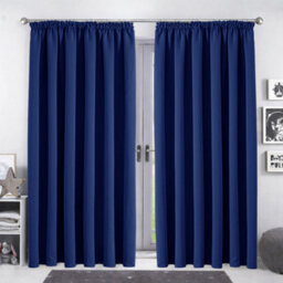 Bedlooms Blackout Curtains Thermal Insulated Pencil Pleat Navy Curtain (Pair) 66 X 90 Inches With Tie Backs Two - thumbnail 9