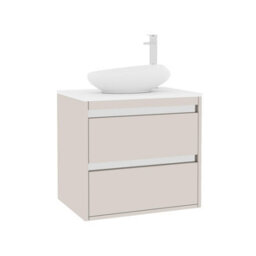 Royal Bathrooms Orion 600mm Warm Taupe Wall Hung Plain White Countertop Vanity Unit 2 Drawer With Nova Basin & Chrome Accent Trim - thumbnail 6