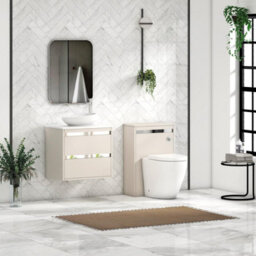 Royal Bathrooms Orion 600mm Warm Taupe Wall Hung Plain White Countertop Vanity Unit 2 Drawer With Nova Basin & Chrome Accent Trim - thumbnail 3