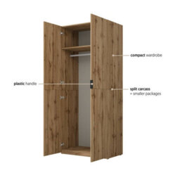 Arte Montana 90Cm Hinged Door Wardrobe - Oak Wotan, Compact Wardrobe With A Natural Look - thumbnail 5