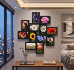 Biznest 12 Opening Black Collage Irregular Shape Photo Frame Multiple - Apertures Wall Mounted Display Home Gallery Déco 60X60X2Cm