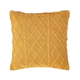 Homescapes Mustard Diamond Cable Knit Cushion Cover, 45 X 45 Cm - thumbnail 1