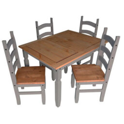 Dining Table And 4 Chairs Grey Wax Small Extending Solid Wood Pine Wooden - thumbnail 1