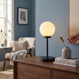 Happy Homewares Modern Opal White Glass Globe Table Lamp With Tall Matte Black Stem - thumbnail 5
