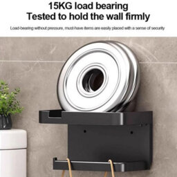 CLEFFNS Adhesive Wall Toilet Paper Box With Storage Shelf, No Drill Wall Mount Roll Tissue Holder For Bathroom, Black - thumbnail 9
