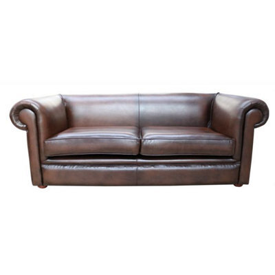 Chesterfield 1930 S 3 Seater Antique Brown Leather Sofa Settee In Classic Style - image 1