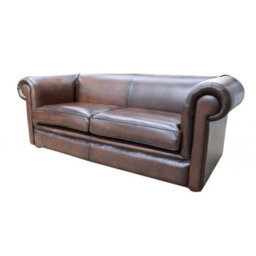 Chesterfield 1930 S 3 Seater Antique Brown Leather Sofa Settee In Classic Style - thumbnail 2