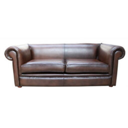 Chesterfield 1930 S 3 Seater Antique Brown Leather Sofa Settee In Classic Style - thumbnail 1