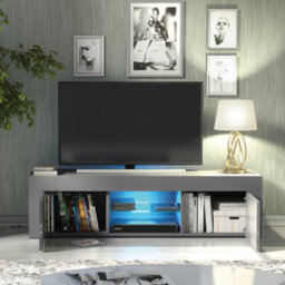 Tv Unit 130Cm Sideboard Cabinet Cupboard Tv Stand Living Room High Gloss Doors - Grey & Grey - thumbnail 8
