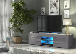 Tv Unit 130Cm Sideboard Cabinet Cupboard Tv Stand Living Room High Gloss Doors - Grey & Grey - thumbnail 4