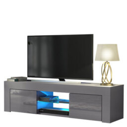 Tv Unit 130Cm Sideboard Cabinet Cupboard Tv Stand Living Room High Gloss Doors - Grey & Grey - thumbnail 5