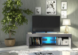 Tv Unit 130Cm Sideboard Cabinet Cupboard Tv Stand Living Room High Gloss Doors - Grey & Grey - thumbnail 6