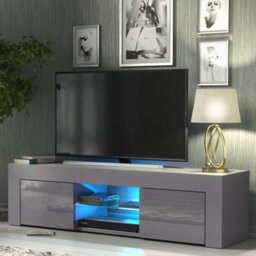 Tv Unit 130Cm Sideboard Cabinet Cupboard Tv Stand Living Room High Gloss Doors - Grey & Grey