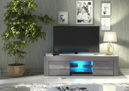 Tv Unit 130Cm Sideboard Cabinet Cupboard Tv Stand Living Room High Gloss Doors - Grey & Grey - thumbnail 2